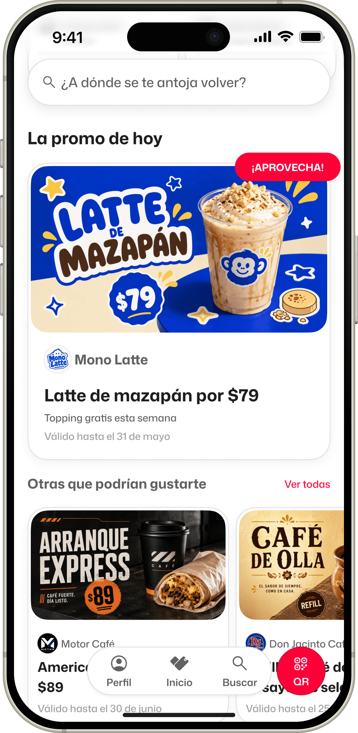 Pantalla de publicaciones de Tarjeto